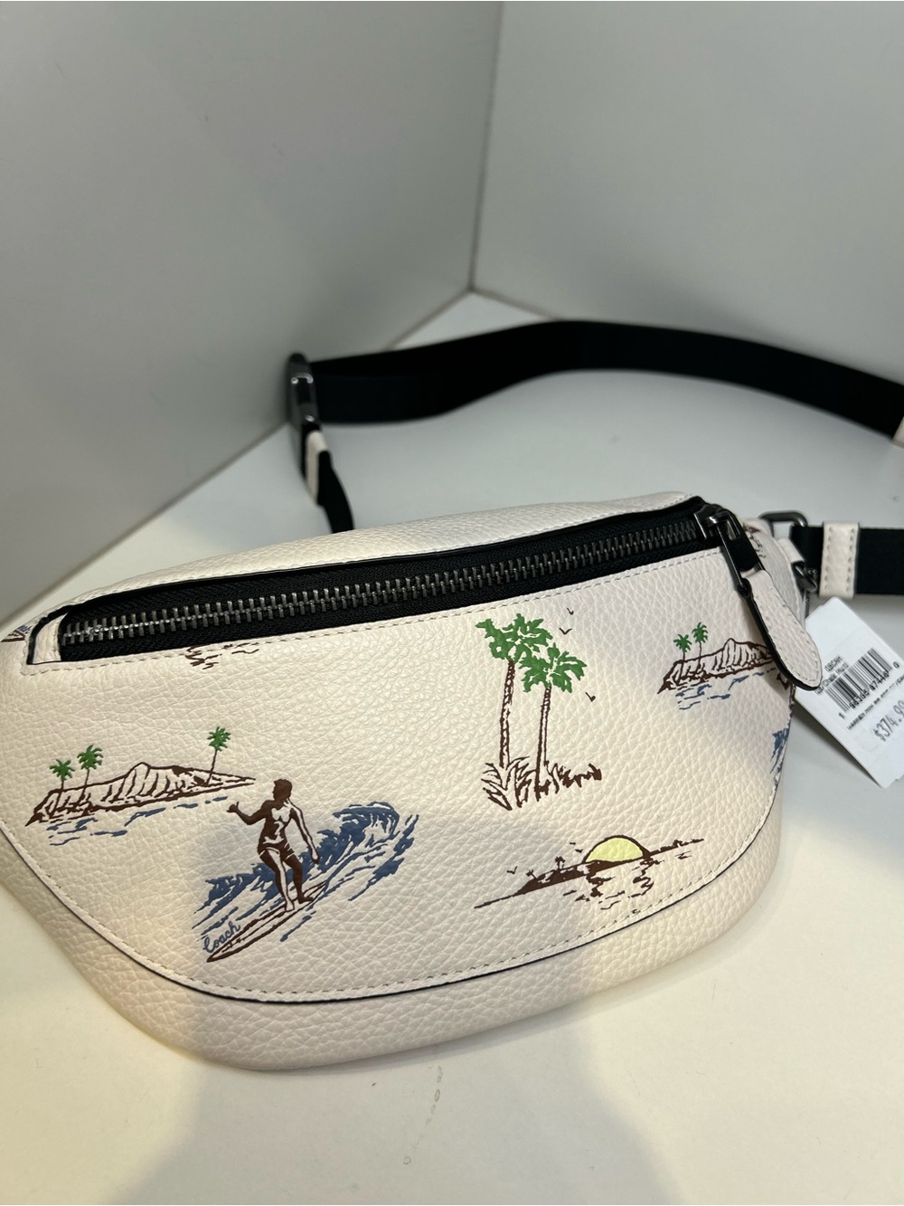 COACH white  Leather Men’s wareen mini Belt Bag new